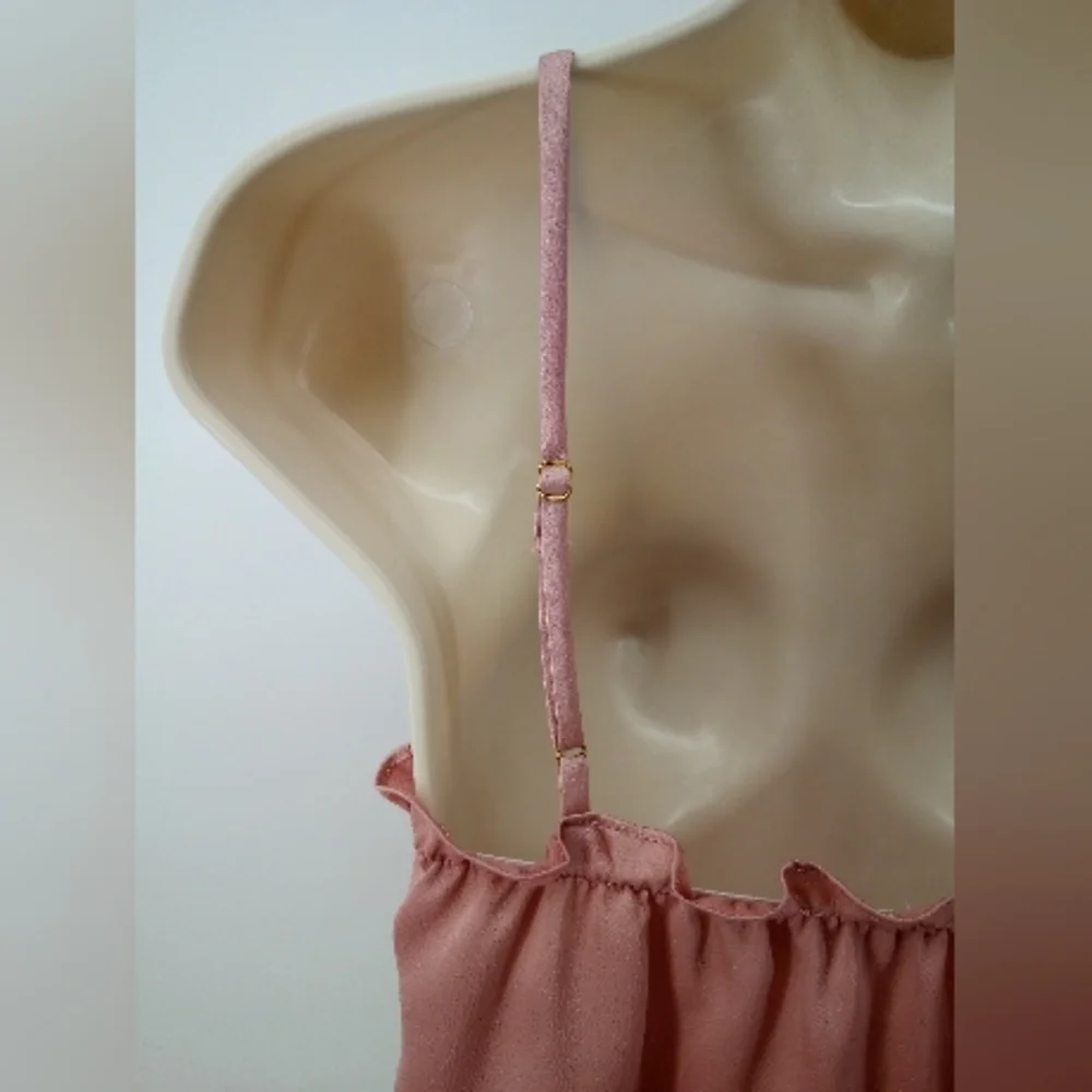 Free People Intimately Pink Salmon Dusty Elastic Ruffle Crop Tube Top Satin S - Picture 5 of 9